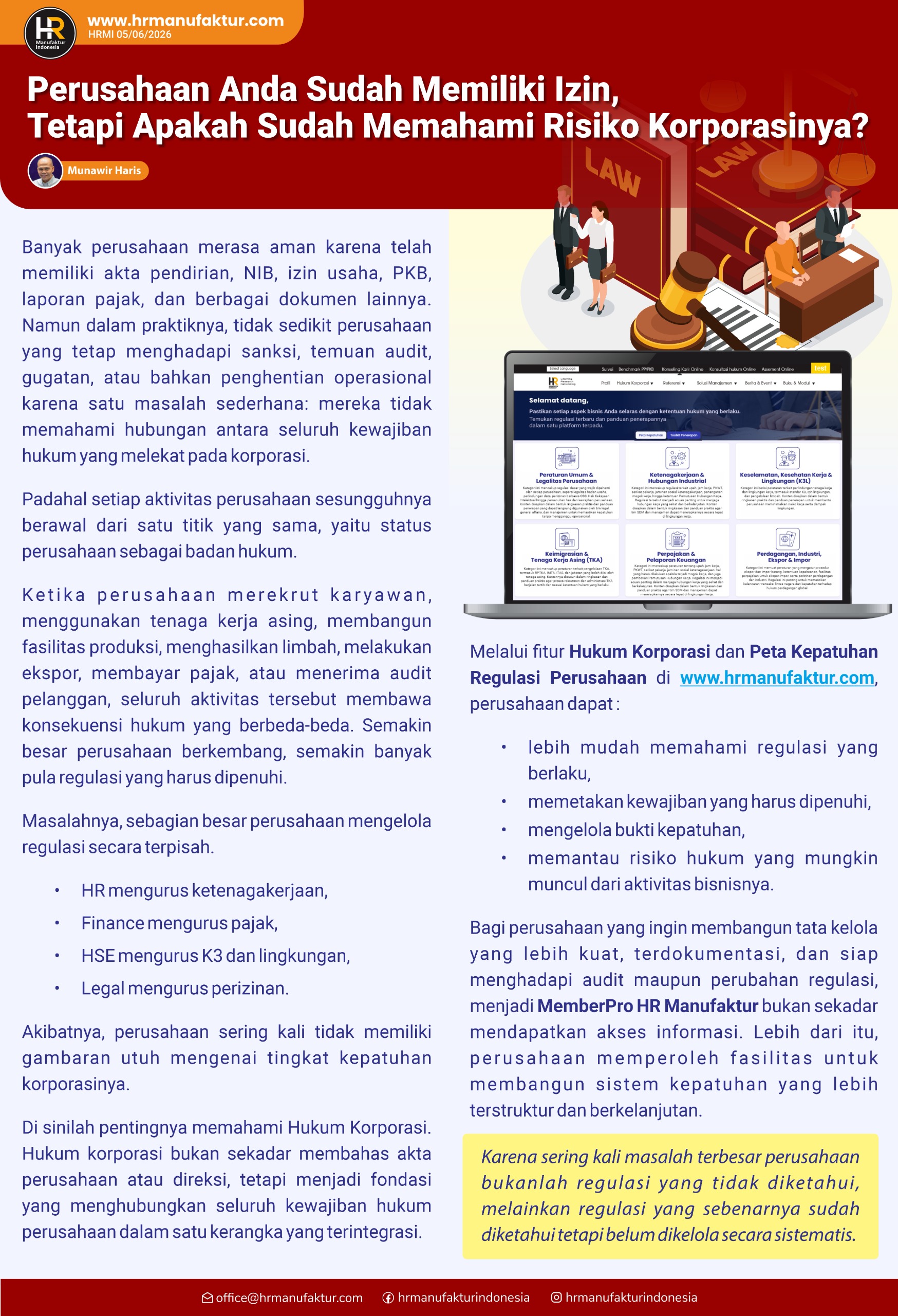 Perusahaan Anda Sudah Memiliki Izin, Tetapi Apakah Sudah Memahami Risiko Korporasinya?