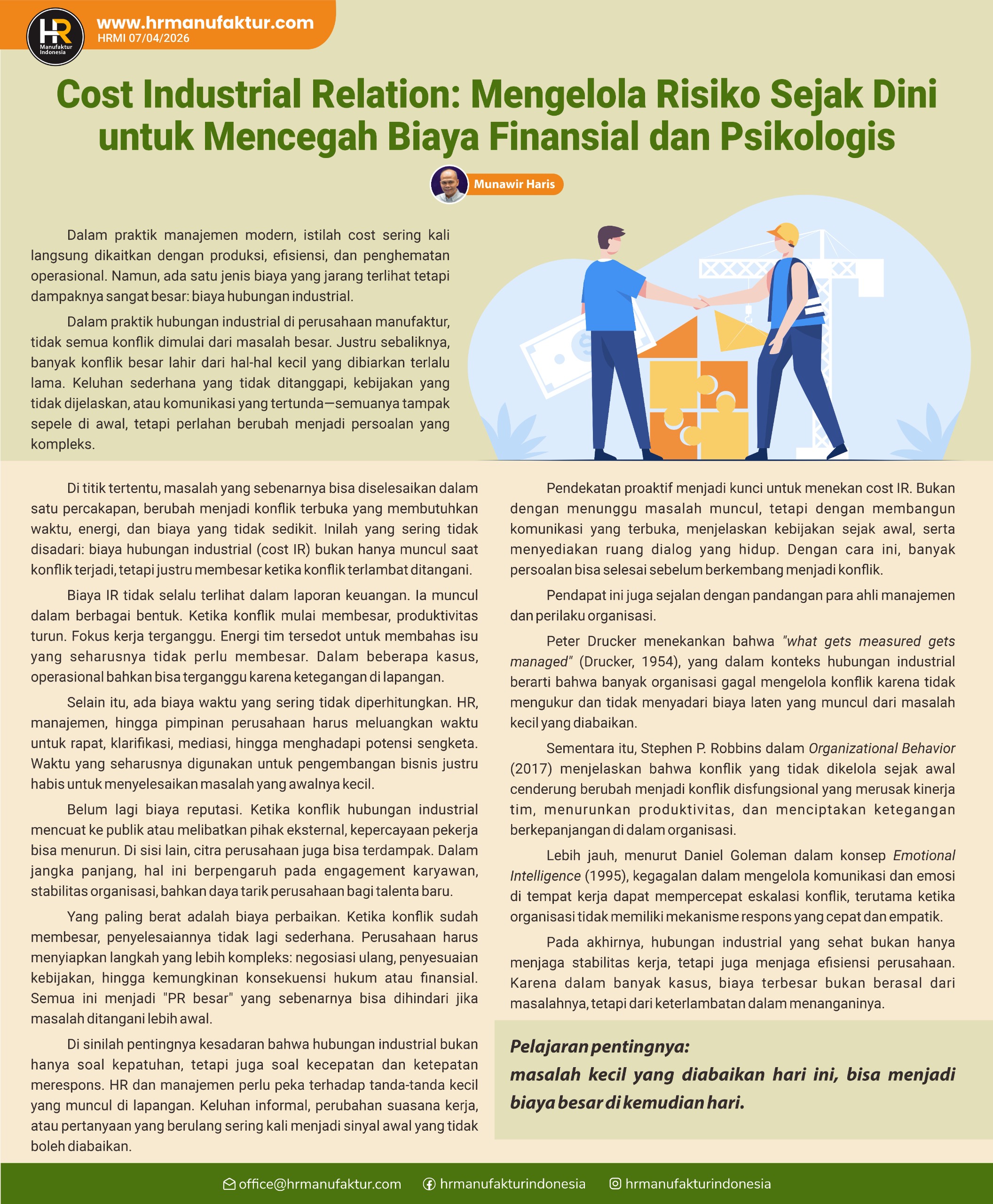 Cost Industrial Relation - Mengelola Risiko Sejak Dini untuk Mencegah Biaya Finansial dan Psikologis