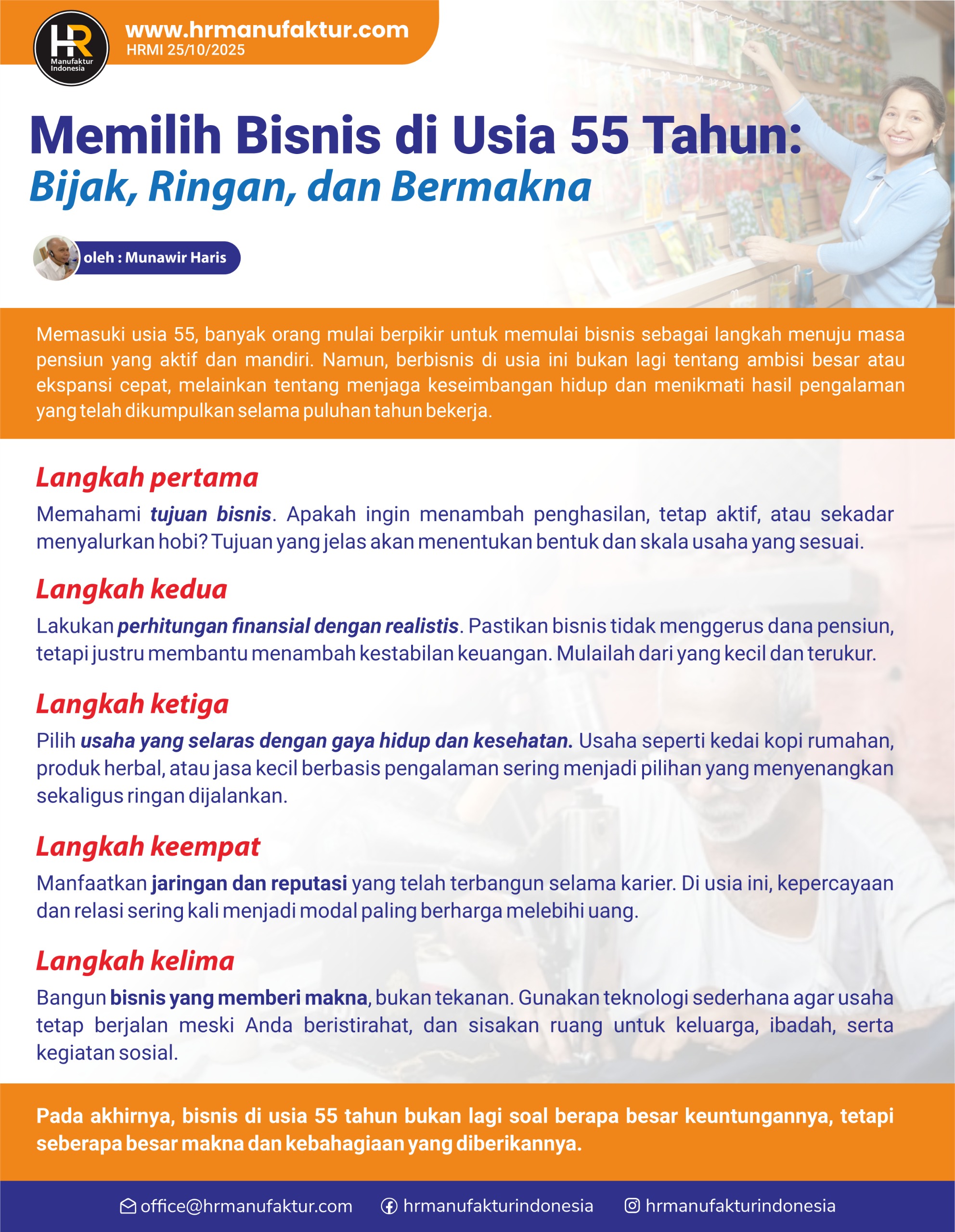 Memilih Bisnis di Usia 55 Tahun Bijak, Ringan, dan Bermakna