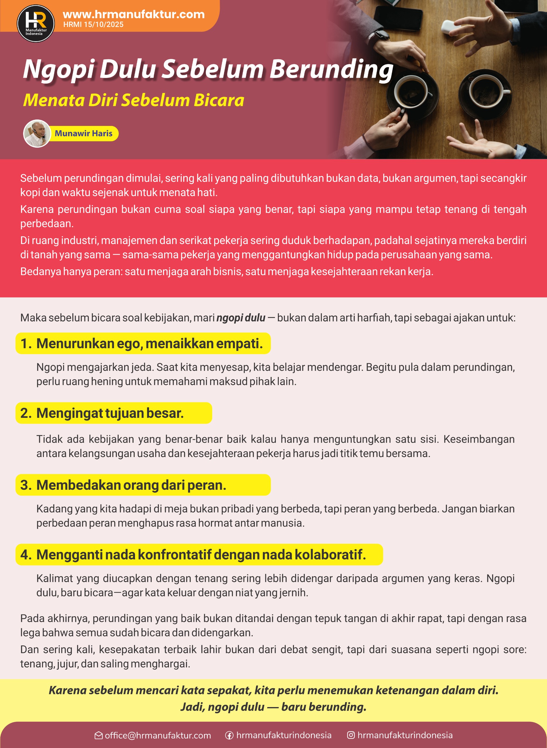 Ngopi Dulu Sebelum Berunding - Menata Diri Sebelum Bicara